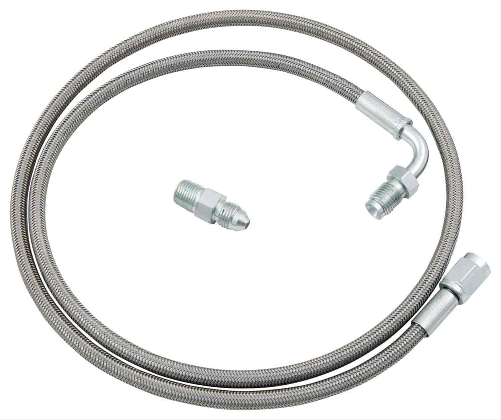 Allstar Performance clutch line front view showing chrome fittings and braided hose for durability