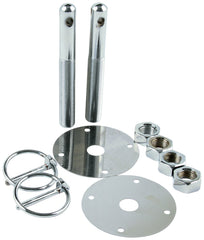 Allstar Performance chrome hood pin kit front view showing pins and clips