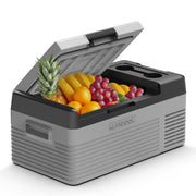 Alpicool front view showing compact fridge and easy transport benefit