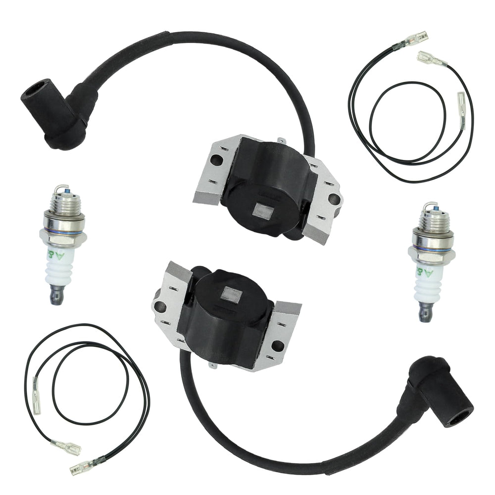 ALRACALL front view of coil kit showing two coils and two spark plugs for reliable replacement