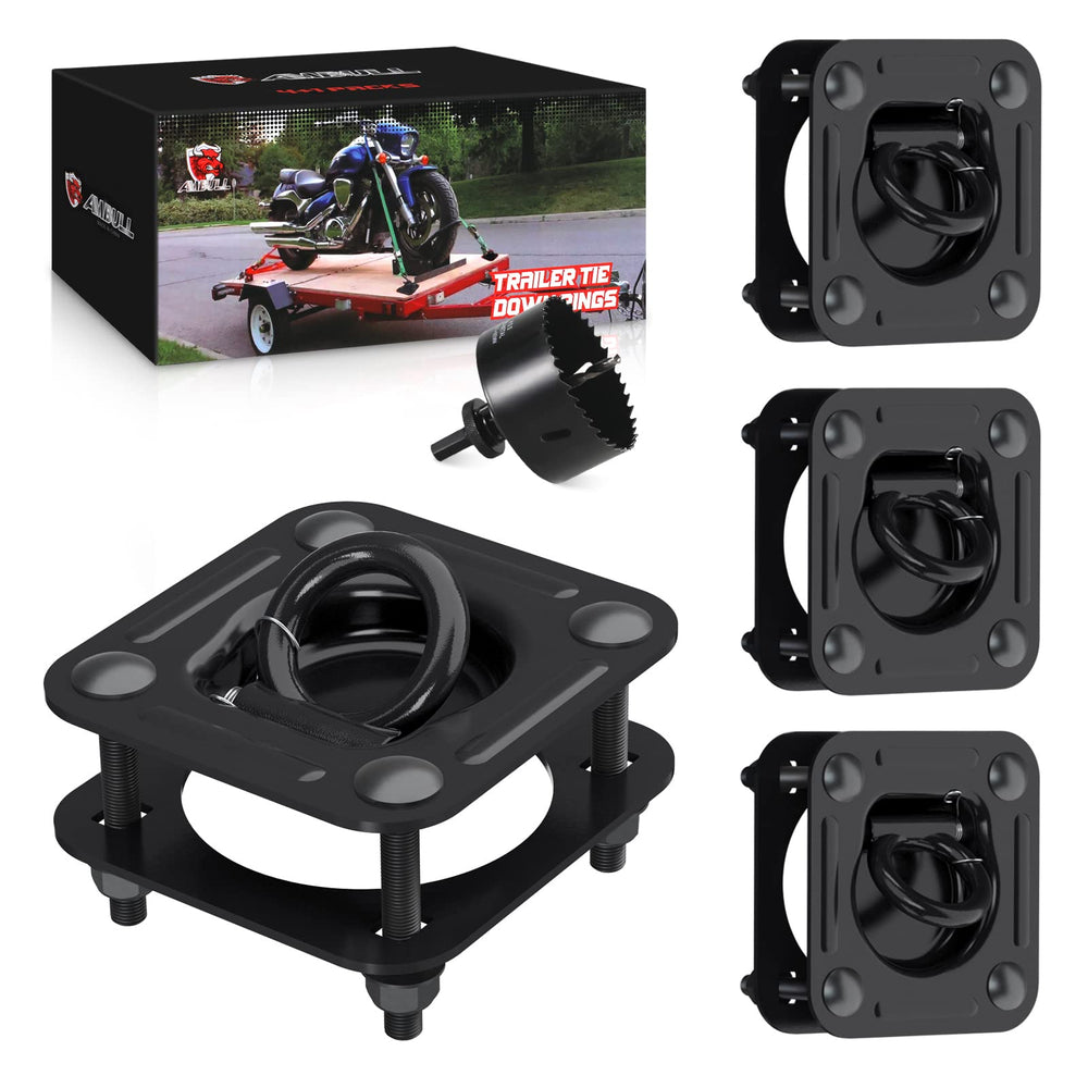 AMBULL front view showing four recessed D-ring anchors and hardware, highlighting a complete kit benefit