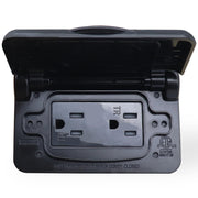 AMOMD front view of horizontal outlet showing weatherproof cover and mounting benefit