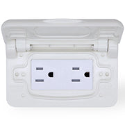 AMOMD front view of weatherproof outlet showing face and slots for safe outdoor power