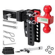 AMOOGUTOW front view of hitch showing full assembly and benefits of quiet towing
