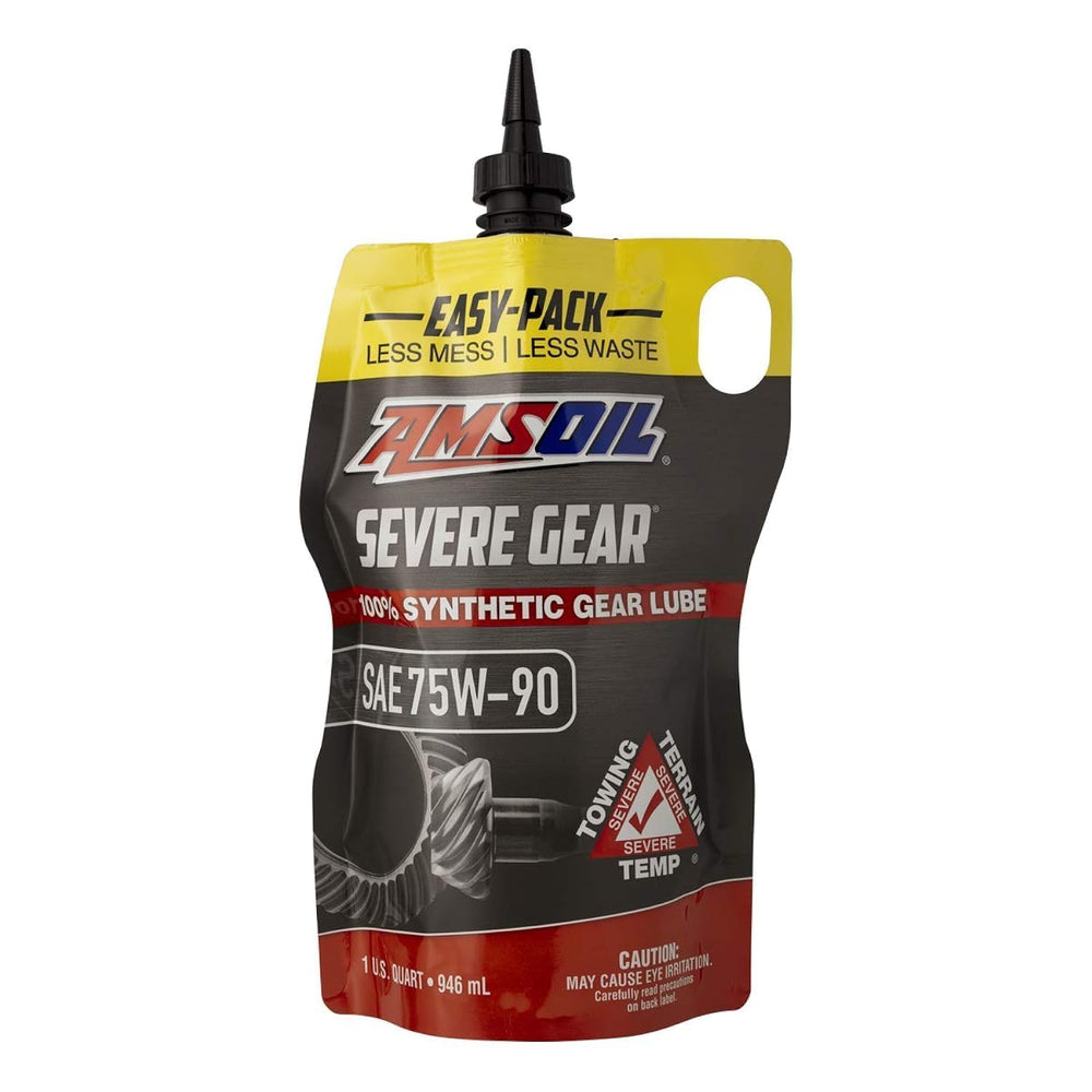 Amsoil SVGPK front quart Easy-Pack showing label and benefits for long gear life
