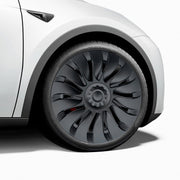 AMTSLHC front view of matte black 19 inch hubcap showing turbine face and sleek finish