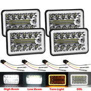 AMUNIESUN front-facing 4x6 headlight set showing bright halos and LEDs for modern look