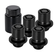 AMZAUTO front view of four black-chrome wheel locks showing anti-theft design and curb appeal