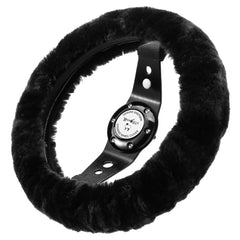 Andalus Brands front view of black Merino steering wheel cover adds elegant comfort
