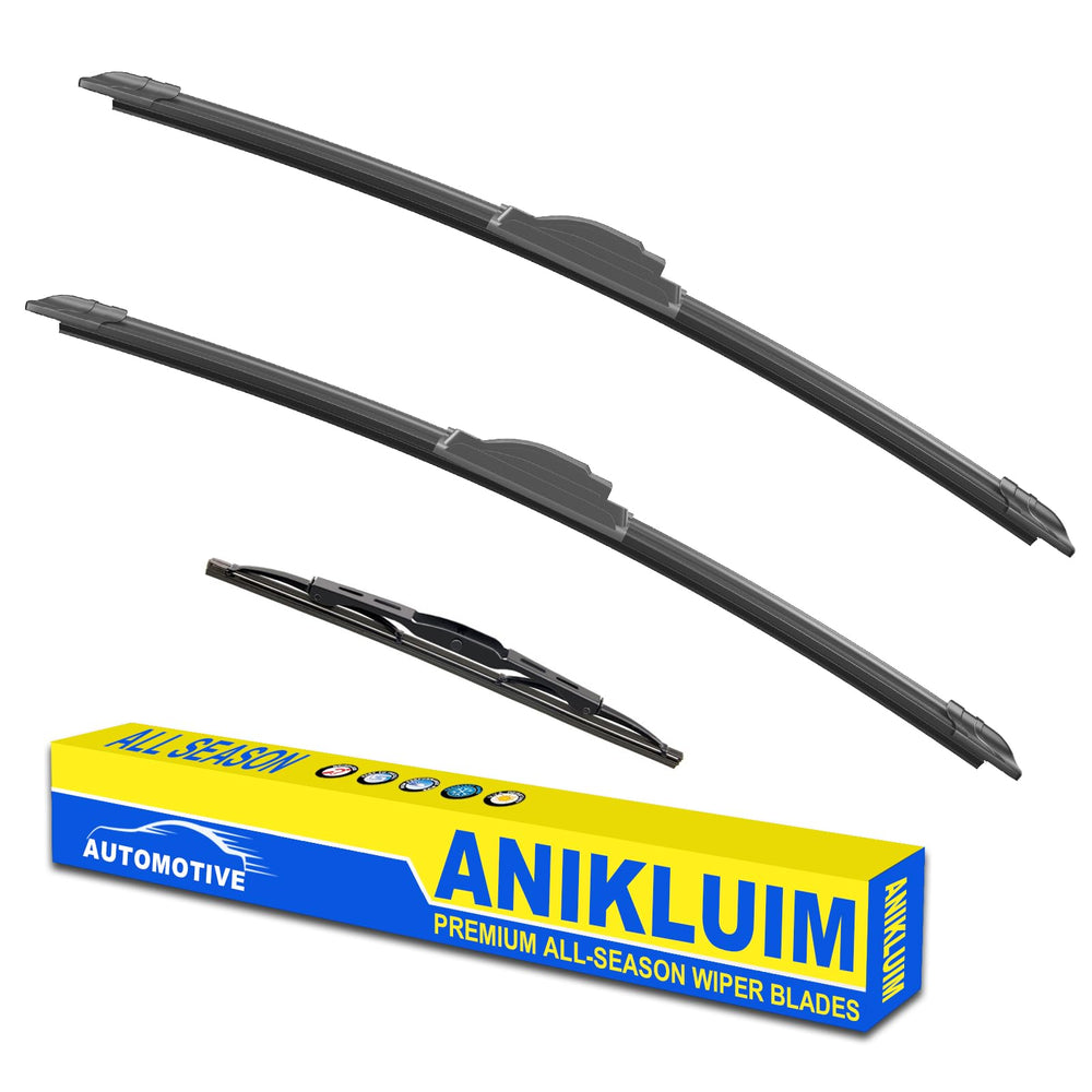 ANIKLUIM front packaging showing three wiper blades and sizing labels for easy selection