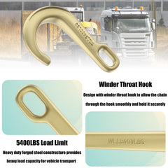 AODESTINY J hook engaging transport chain illustrating quick securement benefit