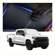 Aokdom front view on Silverado windshield showing full coverage and heat reduction
