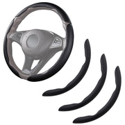 Aotoyou front view of 3-piece black steering wheel cover showing fit and style