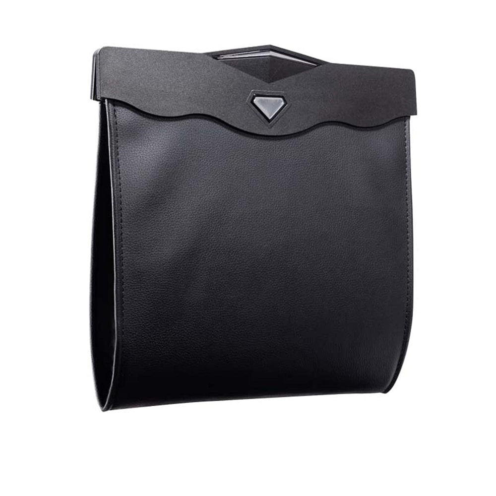 AOWIS front view of leather trash bag showing sleek design and organized interior