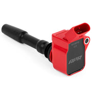 APR ignition coil MS100192 front view showing red housing and plug, assures reliable spark