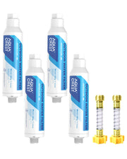 AQUA CREST front view showing compact inline filter and benefits