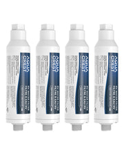 AQUA CREST front view of inline water filter showing compact design and quick install benefit