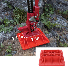 AR-PRO base under Hi-Lift jack on muddy trail showing stable lifting advantage