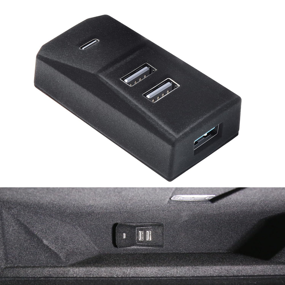 Arcoche front view installed in Tesla glove box showing discreet fit and clean look