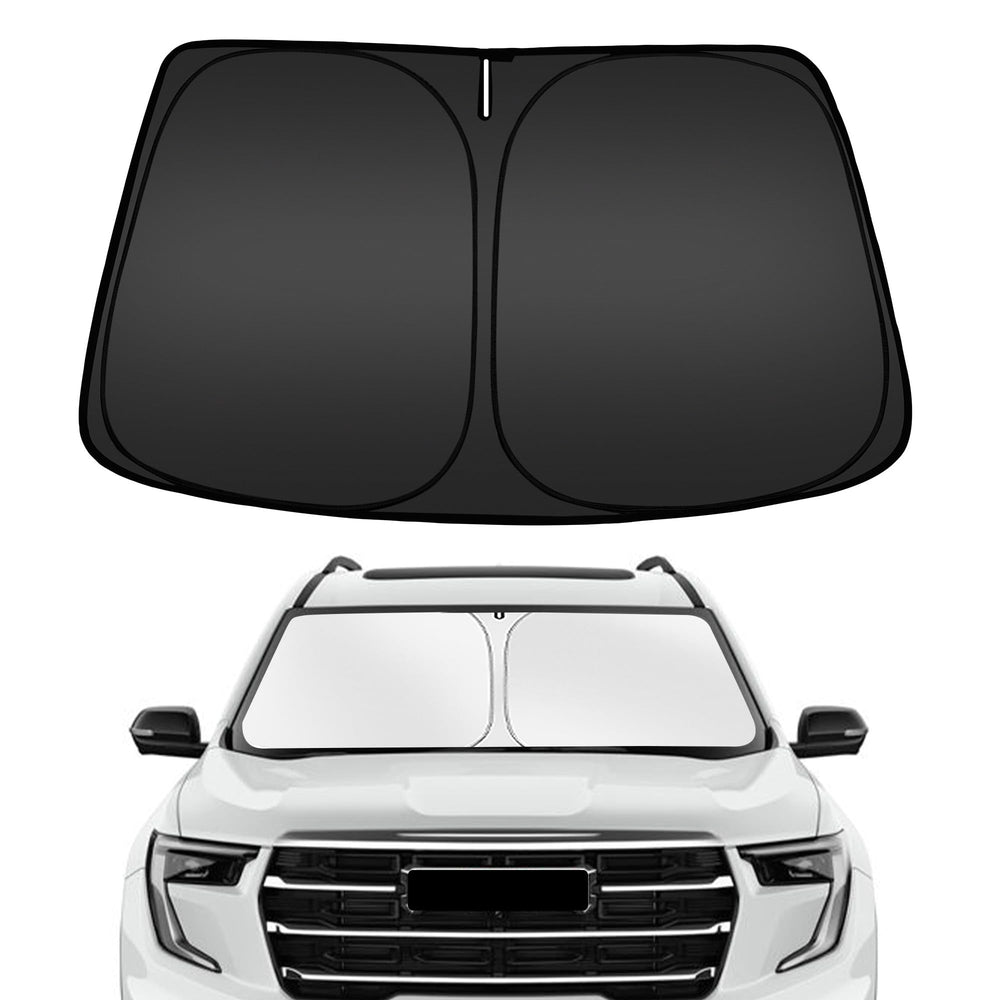 ARISMOTOR front view of fitted shade showing clean windshield coverage and sun protection