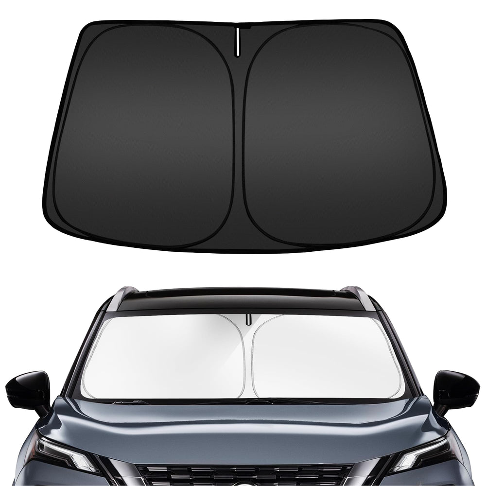 ARISMOTOR front view of sun shade for Nissan Rogue showing custom fit and easy use