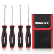 Arrow Fastener front packaging showing 4-piece mini pick set and pouch, easy storage benefit
