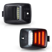 Asgohme front view of license plate light assembly showing clean fit and improved visibility
