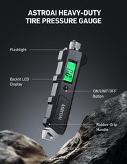 AstroAI green backlit LCD display clearly showing precise pressure for night checks