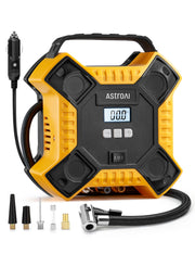 AstroAI inflator front view showing compact design and controls for easy storage