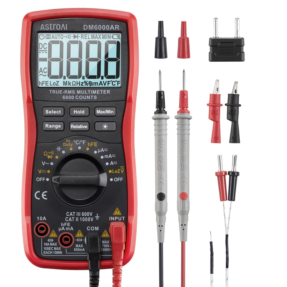AstroAI front view of multimeter showing controls and ports for clear operation