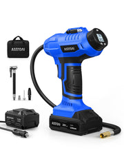 AstroAI front view showing compact metal body and pump — reliable inflation