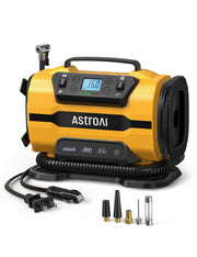 AstroAI front view of inflator showing compact case and controls, easy storage benefit