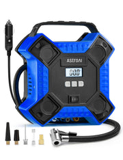 AstroAI front view of metal-cylinder inflator showing compact durable design and portability