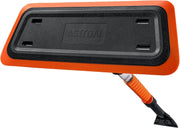 AstroAI front view showing orange-black snow broom protecting vehicle paint