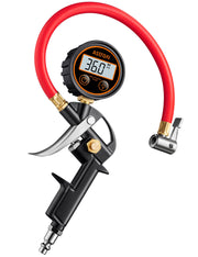 AstroAI T1 front view showing gauge face and hose, easy accurate readings