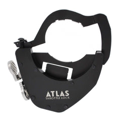 ATLAS Throttle Lock installed on handlebar demonstrating bolt-on fit and accessibility