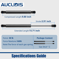 AUCLIDIS extended 15.71 inch strut measurement displaying correct fit benefit