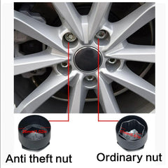 Anti-theft cap and extraction clip from Generic Audi kit showing secure removal benefit