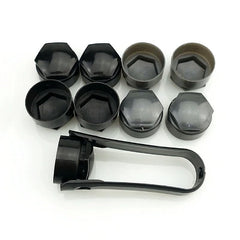 Generic Audi lug covers installed on wheel demonstrating neat factory finish