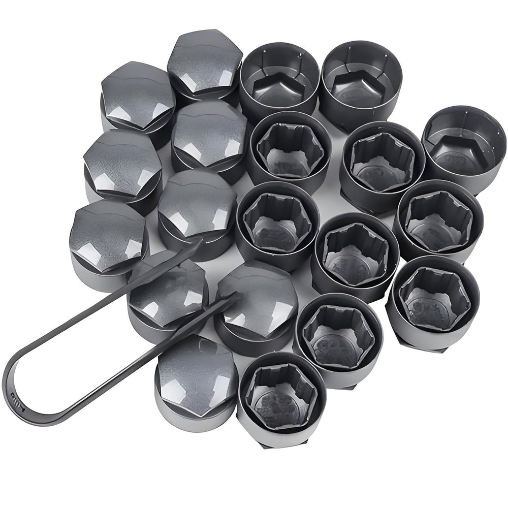 Generic Audi lug nut covers front packaging showing kit and tool for protection