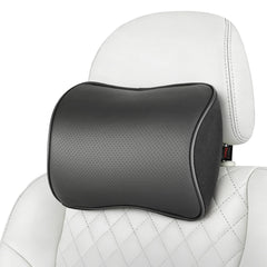 Aukee front view headrest pillow showing sleek leather and shape benefit comfort