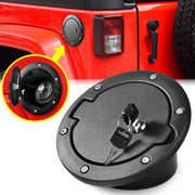 Aukmak front view locking fuel filler door shows polished aluminum and secure look