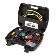 AURELIO TECH front manifold gauges showing controls and color-coded ports for fast setup