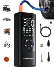 Aurethryon front view of inflator showing compact design and portability