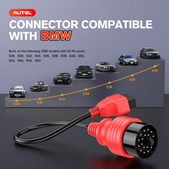Autel 16-pin female detail illustrating snug connection and reduced signal loss