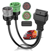 Autel front view of OBD2 and green 9-pin showing clear compatibility