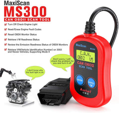 Autel MS300 plugged into vehicle OBD2 port, providing immediate onboard diagnostic access