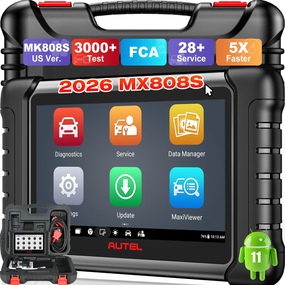 Autel MX808S front view showing rugged casing and display for durable diagnostics