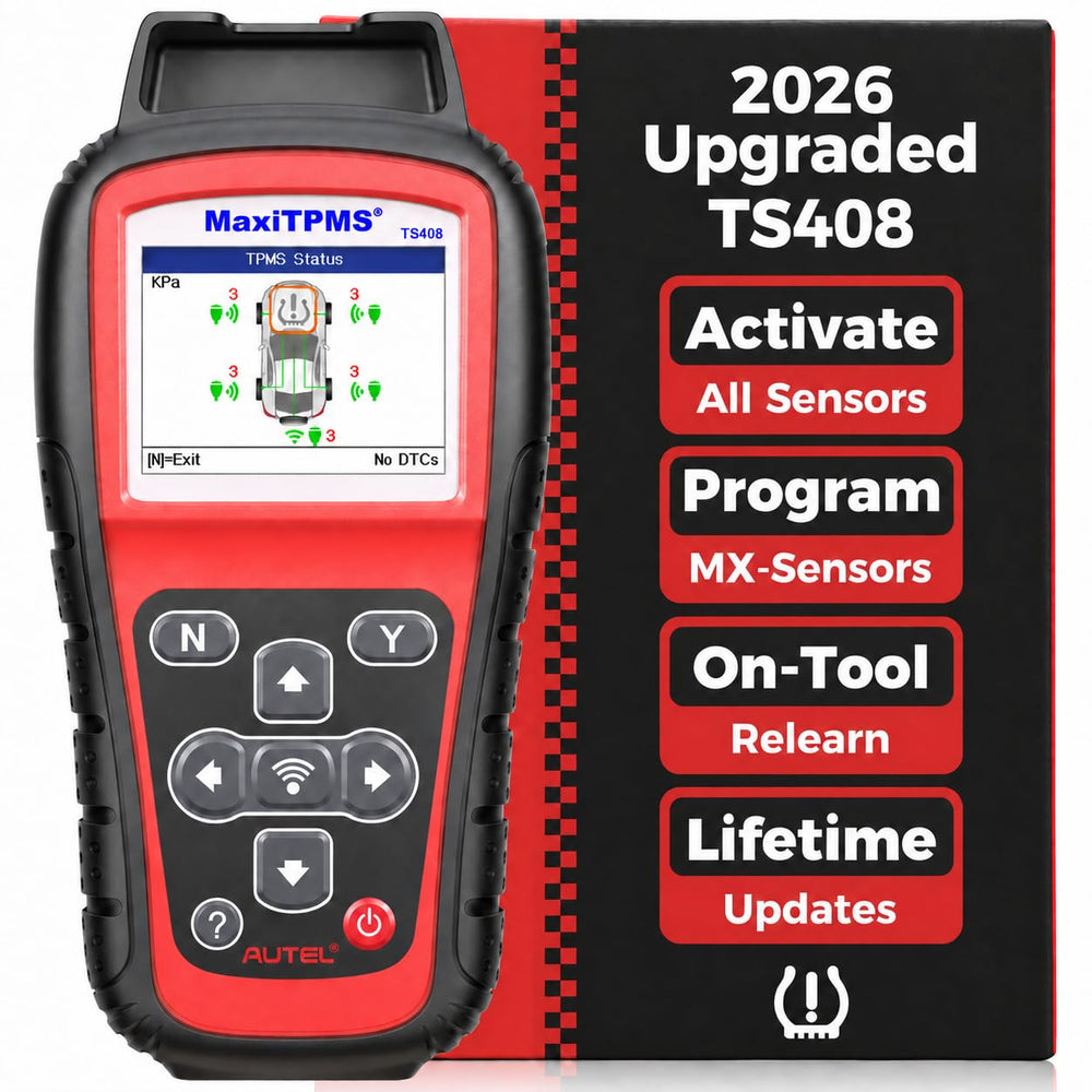 Autel TS408 front view showing controls and color display for quick diagnostics