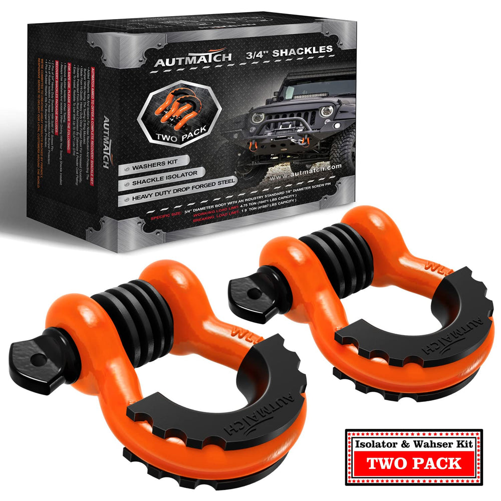 AUTMATCH front view of 3/4" D ring shackles showing robust build and secure fit